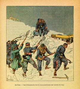 El ejército del Este: Febrero de 1871, La Cluse, los defensores del Fuerte de Joux construyen una batería de nieve de Louis Charles Bombled