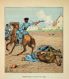 El ejército del Loira: Húsares prusianos atacaron un pueblo en octubre de 1870 de Louis Charles Bombled