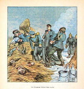 El ejército del Loira por Eugene Sergent, ilustrado por Louis Bombled (Guerra Franco-Prusiana; campaña de 1870-1871): Los prusianos queman a sus muertos durante la guerra de 1870, Colección privada