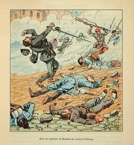El Ejército del Loira por Eugene Sergent, conocido como Grenest, ilustrado por Louis Bombled (1862-1927) (Guerra Franco-Prusiana; campaña de 1870-1871): Muerte del Capitán De Boissieu durante los combates de Orleans el 11 de octubre de 1870, Colección Priv