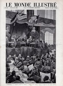 Discurso de August Bebel (1840-1913) durante el Congreso Socialista de Breslau en ALEMANIA en 1895 - Grabado en 