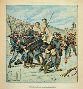 El Ejército del Loira por Eugene Sergent, conocido como Grenest, ilustrado por Louis Bombled (1862-1927) (Guerra Franco-Prusiana; campaña de 1870-1871): Combate entre prusianos y franceses en 1870, Colección Privada de Louis Charles Bombled