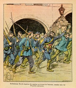 El Ejército del Este de Eugene Sergeant, conocido como Grenest, ilustrado por Louis Bombled (1862-1927): Durante los combates en Epinal en octubre de 1870, el Teniente Enard ansioso por avanzar frente al enemigo llevó consigo a la Guardia Nacional
