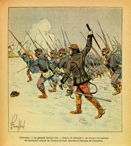 El Ejército del Este de Eugene Sergeant, conocido como Grenest, ilustrado por Louis Bombled (1862-1927) (Guerra Franco-Prusiana; campaña de 1870-1871): Enero de 1871, Hericourt, el General Cremer grita "Bravo, La Gironde" cuando ve los motivos del teniente de Louis Charles Bombled