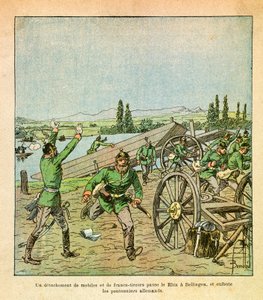 El ejército oriental de Eugene Sergeant, conocido como Grenest, ilustrado por Louis Bombled: un destacamento de francotiradores franceses cruzó el Rin y atacó a los trabajadores del puente alemán de Louis Charles Bombled