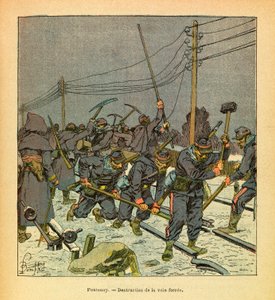 El Ejército del Este de Eugene Sergeant, conocido como Grenest, ilustrado por Louis Bombled (1862-1927) (Guerra Franco-Prusiana; campaña de 1870-1871): Fontenoy, destrucción del ferrocarril, colección privada de Louis Charles Bombled