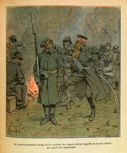 El Ejército del Este de Eugene Sergeant, conocido como Grenest, ilustrado por Louis Bombled (1862-1927) (Guerra Franco-Prusiana; campaña de 1870-1871): Un capitán prusiano a cargo de la conducción de los rehenes de Nuits Saint Georges recuerda a uno de sus de Louis Charles Bombled