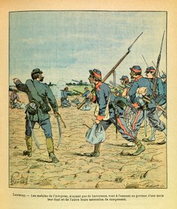 El Ejército del Este de Eugene Sergeant, conocido como Grenest, ilustrado por Louis Bombled (1862-1927): Batalla de Lantenay en noviembre de 1870, los móviles de Aveyron sin mochilas van al enemigo portando sus rifles