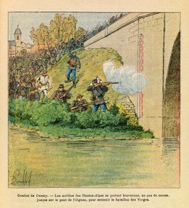 El Ejército del Este de Eugene Sergeant, conocido como Grenest, ilustrado por Louis Bombled (1862-1927): Los móviles de los Altos Alpes ayudan al batallón de Vosgos durante los combates de Cussey en el Ognon de Louis Charles Bombled