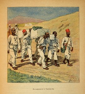 La Guerra en Madagascar-Historia Anecdótica de las Expediciones Francesas de 1885-1895 por Henri Galli dit Galllichet (1854-1922), ilustrado por Louis Bombled (1862-1927): Entierro de un soldado en Tsarasaotra en 1895, Colección Privada