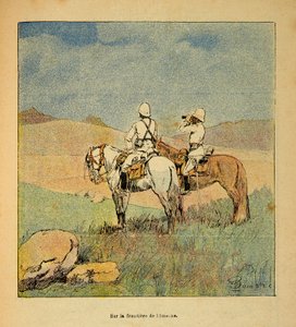 La Guerra en Madagascar - Historia anecdótica de las expediciones francesas de 1885-1895 por Henri Galli, ilustrado por Louis Bombled: Militares en reconocimiento en la frontera de Imerina en Madagascar en 1895 de Louis Charles Bombled