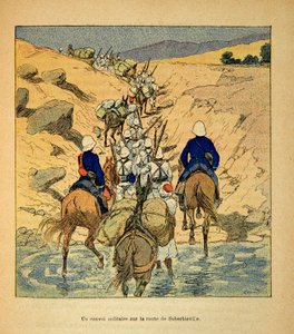 La guerra en Madagascar-Historia anecdótica de las expediciones francesas de 1885-1895 por Henri Galli, ilustrada por Louis Bombled: un convoy militar en la carretera a Suberbieville en 1895 de Louis Charles Bombled