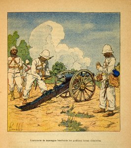 La guerra en Madagascar: La artillería de montaña bombardeó las posiciones Hovas en Andriba en 1895 de Louis Charles Bombled