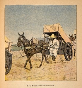 La Guerra en Madagascar-Historia Anecdótica de las Expediciones Francesas de 1885-1895 por Henri Galli dit Galllichet (1854-1922), ilustrado por Louis Bombled (1862-1927): Convoy de enfermos escapando en Marololo, Colección Privada de Louis Charles Bombled