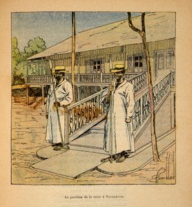 La Guerra en Madagascar-Historia Anecdótica de las Expediciones Francesas de 1885-1895 por Henri Galli dit Galllichet (1854-1922), ilustrado por Louis Bombled (1862-1927): El Pabellón de la Reina Ranavalona en Tananarive en 1895, Colección Privada de Louis Charles Bombled