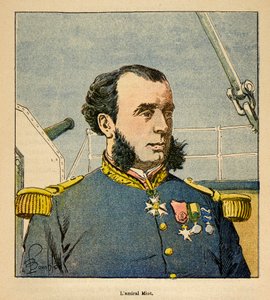 La Guerra en Madagascar-Historia Anecdótica de las Expediciones Francesas de 1885-1895 por Henri Galli dit Galllichet (1854-1922), ilustrado por Louis Bombled (1862-1927): Retrato del Almirante Paul Emile Miot (1827-1900), Colección Privada