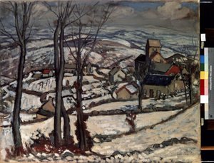 Pueblo de Morvan bajo la nieve. Pintura de Louis Charlot (1878-1951) de Louis Charlot