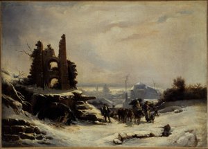 El regreso del mercado (efecto de nieve en París), hacia 1830 (óleo sobre lienzo) de Louis Claude Mallebranche