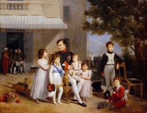 El Emperador Napoleón I en la terraza del Château Saint-Cloud rodeado de sus hijos de Louis Ducis