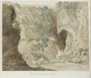 Buitenwand van de grot Oreille de Denys
Vista exterior de la Oreja de Denys (título en el objeto)
Voyage en Italie, en Sicile et à Malte - 1778 (título de la serie) de Louis Ducros