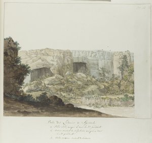 Parte de las cuevas de Latomies, cerca de Siracusa
Partie des Latomies de Syracuse (título en el objeto)
Voyage en Italie, en Sicile et à Malte - 1778 (título de la serie) de Louis Ducros