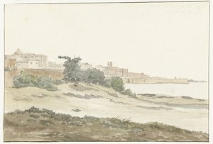 Vista de Barletta situada en el centro de la ciudad
Vista de la ciudad de Barletta desde el mar (título en el objeto)
Viaje a Italia, Sicilia y Malta - 1778 (título de la serie) de Louis Ducros