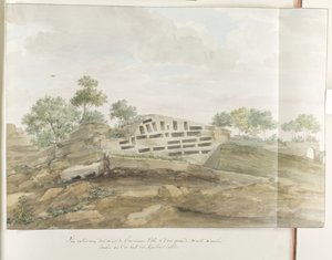 Visión de las murallas de Agrigentum y de otros lugares de interés
Vista exterior de las murallas de la antigua Ciudad y de una gran masa de roca caída, donde se ven sepulcros tallados (título en el objeto)
Viaje a Italia, Sicilia y Malta - 1778 (título  de Louis Ducros