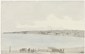 Vista del promontorio Pausilype con el antiguo palacio de la reina Jeanne y el campo de Sannazar desde el balcón de la posada Vue du Promontoire de Pausilype, prise du balcon de notre auberge où se trouvent l