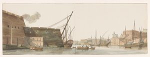 La visión de la obra en el puerto de Malta
Vista del astillero en el puerto de las Galeras en Malta (título en el objeto)
Voyage en Italie, en Sicile et à Malte - 1778 (título de la serie) de Louis Ducros