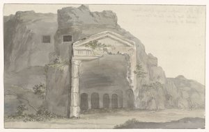 Tumbas con fachada de estilo dórico talladas en la roca cerca de Siracusa
Voyage en Italie, en Sicile et à Malte - 1778 (título de la serie) de Louis Ducros