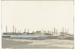 Haven van Barletta met schepen
Muelle del puerto de Barletta (título en el objeto)
Viaje a Italia, Sicilia y Malta - 1778 (título de la serie) de Louis Ducros