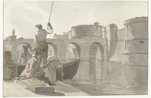 Nuevo vestingsgracht de los vestingwerken en Taranto
Vista del nuevo foso de la Ciudadela de Tarento (título en el objeto)
Viaje a Italia, Sicilia y Malta - 1778 (título de la serie) de Louis Ducros