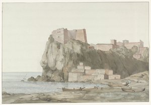 Roca y ciudad de Scilla en la región de Calabria, en la costa occidental
Roca y ciudad de Scilla en Calabria; vista tomada desde el oeste (título en el objeto)
Viaje a Italia, Sicilia y Malta - 1778 (título de la serie) de Louis Ducros