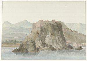 Roca y ciudad de Scilla en la región de Calabria vistas desde el mar en el lado norte
Rocher & Ville de Scilla en Calabre; vue prise en mer, du côté du Nord (título en el objeto)
Voyage en Italie, en Sicile et à Malte - 1778 (título de la serie) de Louis Ducros