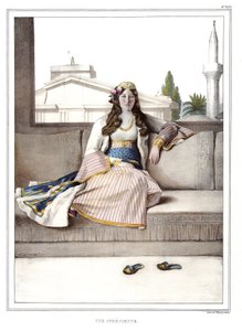 Un ateniense. en “Viaje a Atenas y Constantinopla, o colección de retratos, vistas y trajes griegos y otomanos, pintados en lugares por la naturaleza, litografiados y coloreados por Louis Dupre (1789-1837), alumno de David.1825. de Louis Dupré