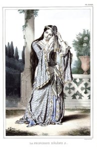 Princesa Helene Soutzo. en “Viaje a Atenas y Constantinopla, o colección de retratos, vistas y trajes griegos y otomanos, pintados en lugares por la naturaleza, litografiados y coloreados por Louis Dupre (1789-1837), alumno de David.1825.