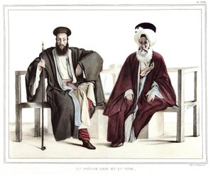 Un sacerdote griego y un turco. en “Viaje a Atenas y Constantinopla, o colección de retratos griegos y otomanos, vistas y trajes, pintados en lugares después de la naturaleza, litografiados y coloreados por Louis Dupre (1789-1837), alumno de David. 1825. de Louis Dupré