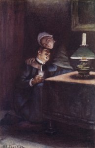 Con su pesada y lanuda cabeza en su rodilla, recordó las felices noches de su infancia de Louis Edouard Paul Fournier