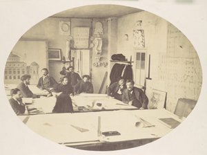 [Charles Garnier en la Sala de Diseño Mientras Diseñaba la Nueva Ópera de París], ca. 1870 de Louis Emile Durandelle