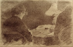 Mary y Emma Eysen bajo una lámpara de mesa de Louis Eysen