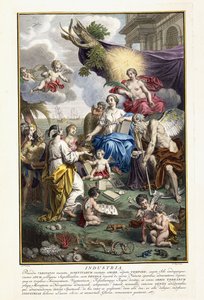 Industria, frontispicio de "Locupletissimi Rerum Naturalium Thesauri Accurata Descriptio", 1734-1765 de Louis Fabricius Dubourg