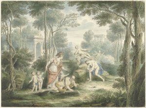 Paisaje arcádico con Atenea coronando a un anciano y Venus y Adonis de Louis Fabritius Dubourg