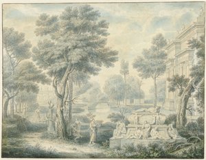 Paisaje arcádico con una tumba