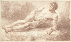 Hombre desnudo, tumbado de lado, apoyando el brazo izquierdo