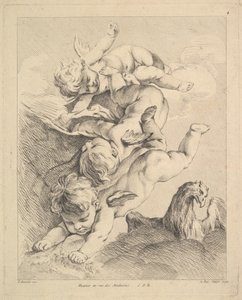 Tres cupidos haciendo una voltereta, un águila a la derecha de Louis Felix de la Rue