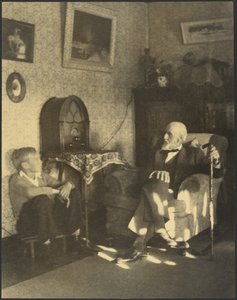 [Hombre y niño sentados en un estudio] de Louis Fleckenstein