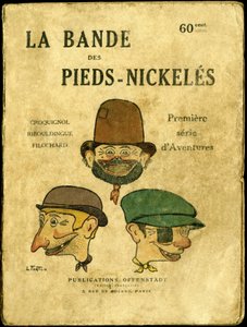 Ilustración de portada para "la banda de los pies de níquel, primera serie de aventuras", dibujo de Louis Forton (1879-1934), publicación Offenstadt