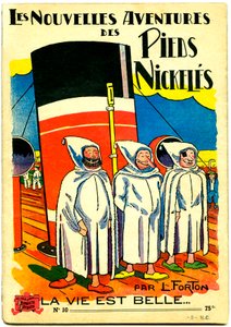 Portada de un álbum de cómics: Les Nouvelle Adventures des Pieds Nickeles, La vie est belle, n.10 (litografía en color)