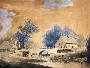 Vista de un pequeño puente cerca de Ámsterdam, finales del siglo XVIII de Louis Francois Cassas