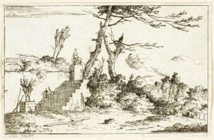 Paisaje con estatua clásica de Louis Gabriel Moreau